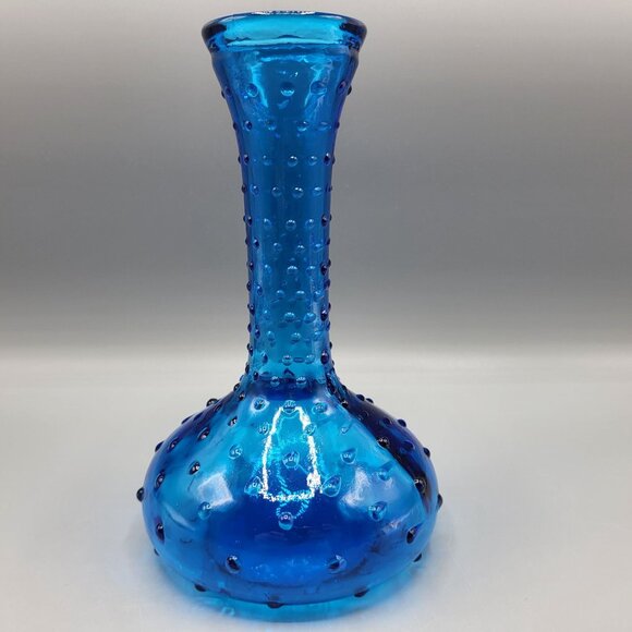 Vintage Vibrant Blue Hobnail Glass Bud Vase Italian Decanter Bubbles 7.5" Tall - Picture 3 of 9
